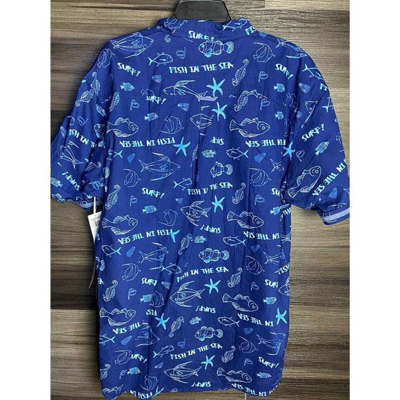 Huntington Beach Club navy cotton ocean print men's short sleeve shirt 3XL - Picture 2 of 9